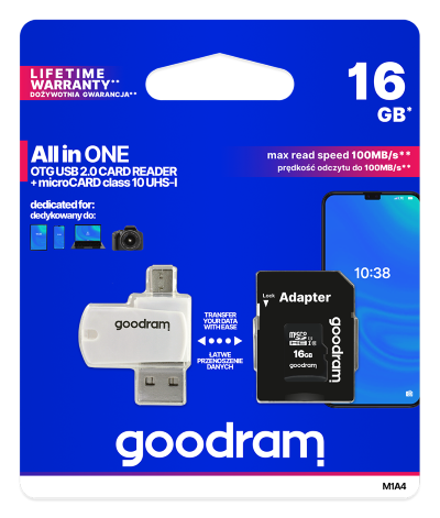 microSD 16GB CARD class 10 + adpter + card reader - blister