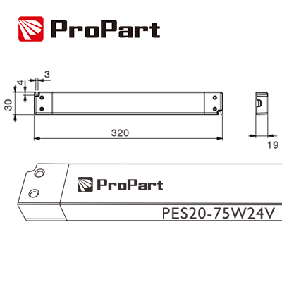 Alimentatore SLIM: IP20 24V 75W 3.12A Size:320*30*19mm - immagine 2