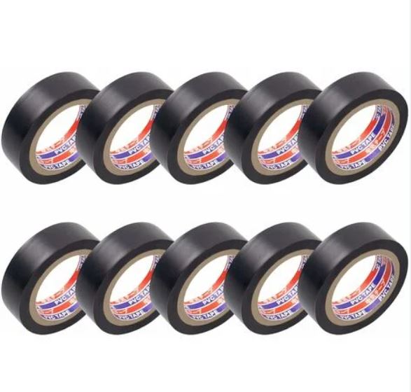 Nastro adesivo isolante PVC elettricista nero 10m - 10pz - immagine 2