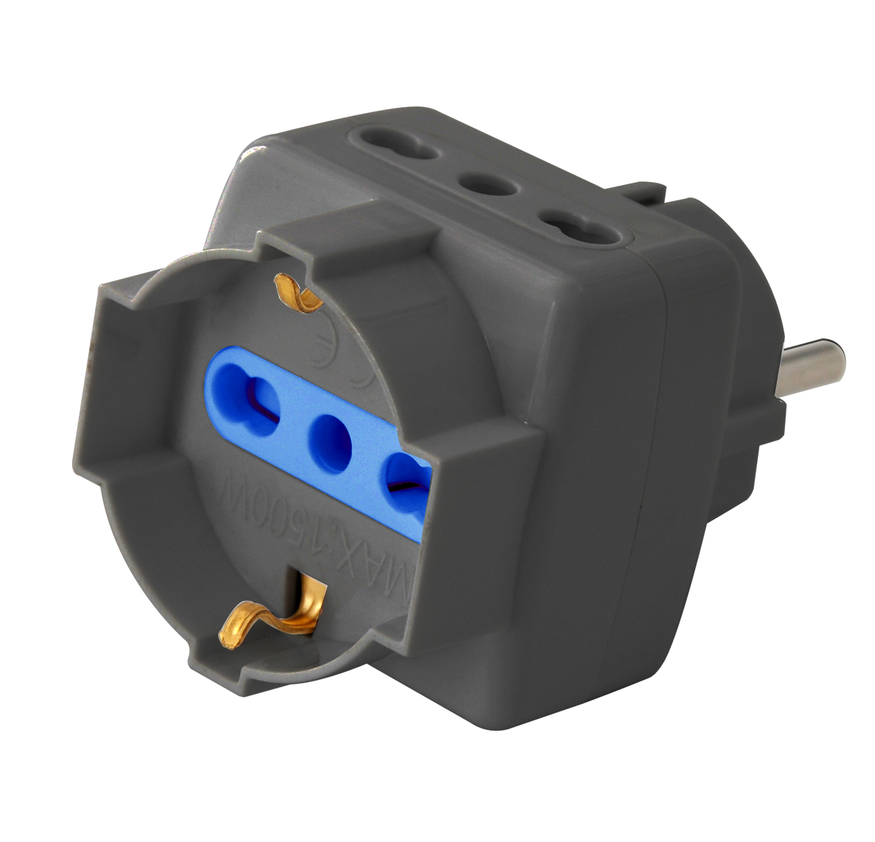 Adattatore 3pos bipasso/schuko spina Schuko nero