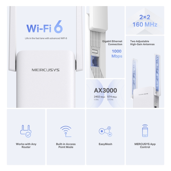 Mercusys AX3000 Wi-Fi 6 Range Extender - ME80X - immagine 3