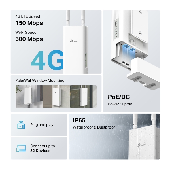 TP-Link Router 4G Wi-Fi 300Mbps Outdoor - TL-MR100-Outdoor - immagine 4