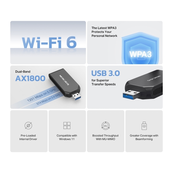 Mercusys AX1800 Wi-Fi 6 Wireless USB Adapter - MA70XM - immagine 3